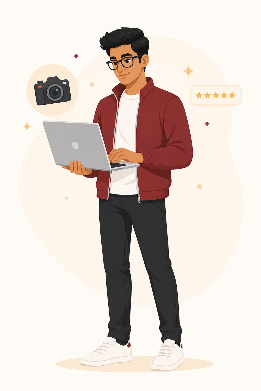Creator working on a laptop, ready to take on projects from local businesses
